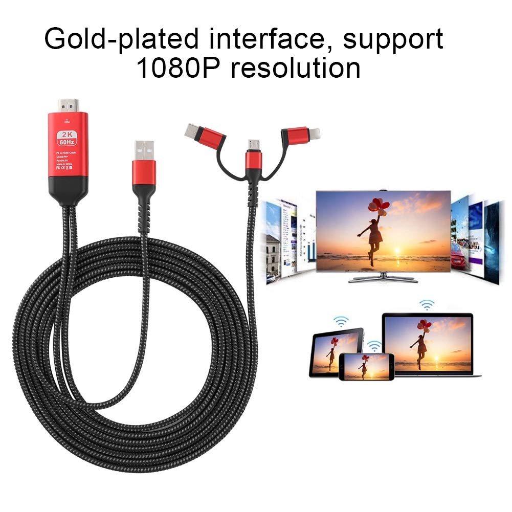 Telefon zu HDTV Adapterkabel, 3 in 1 USB Adapterkabel, Unterstützung 1080P Auflösung, für Fernseher