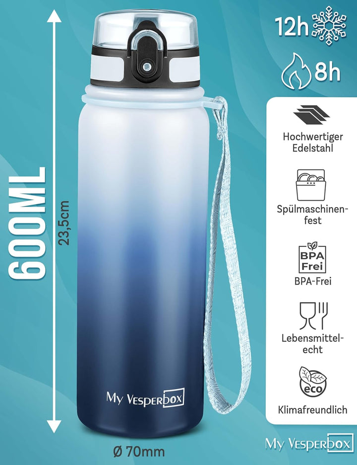 MY VESPERBOX® Edelstahl Thermosflasche Kinder [INK. STROHHALM & SIEB] - Isolierflasche für Jungen &