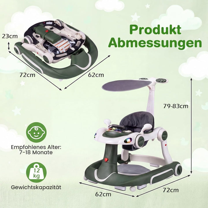 COSTWAY 7 in 1 Lauflernhilfe mit Verdeck, Lauflerwagen mit einstellbarer Höhe &amp; Geschwindigkeit, Bab