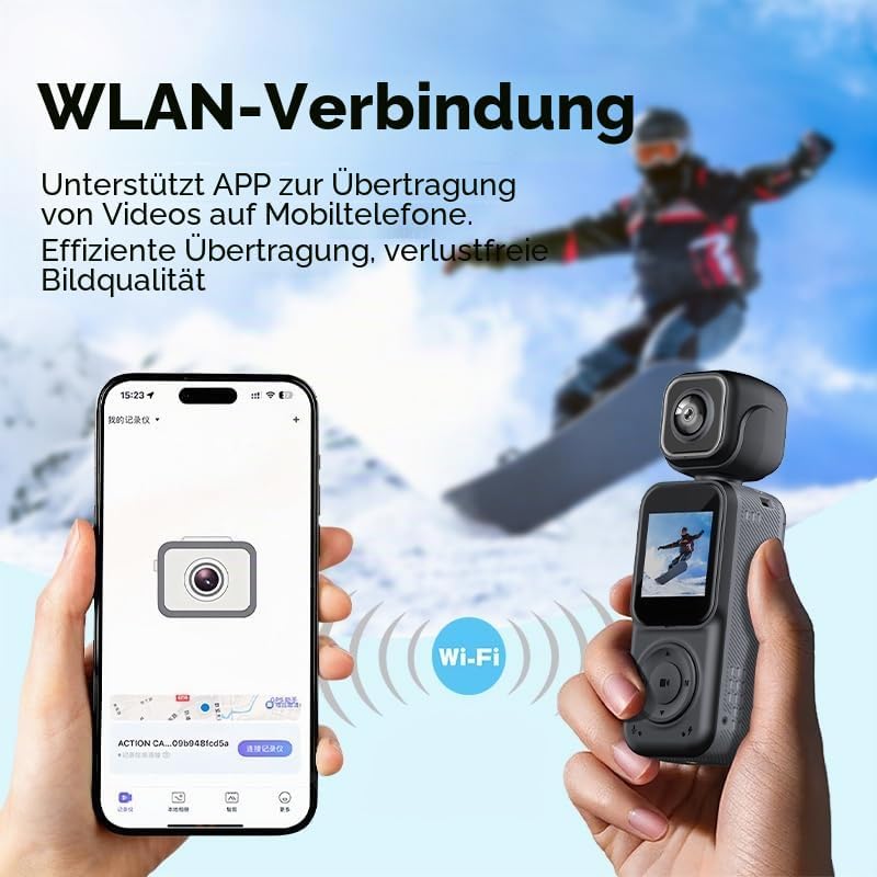 4K Vlog Kamera mit WLAN, Dual Kamera und 180° Schwenkobjektiv, Mini Pocket Camera mit 1,5 Zoll IPS D