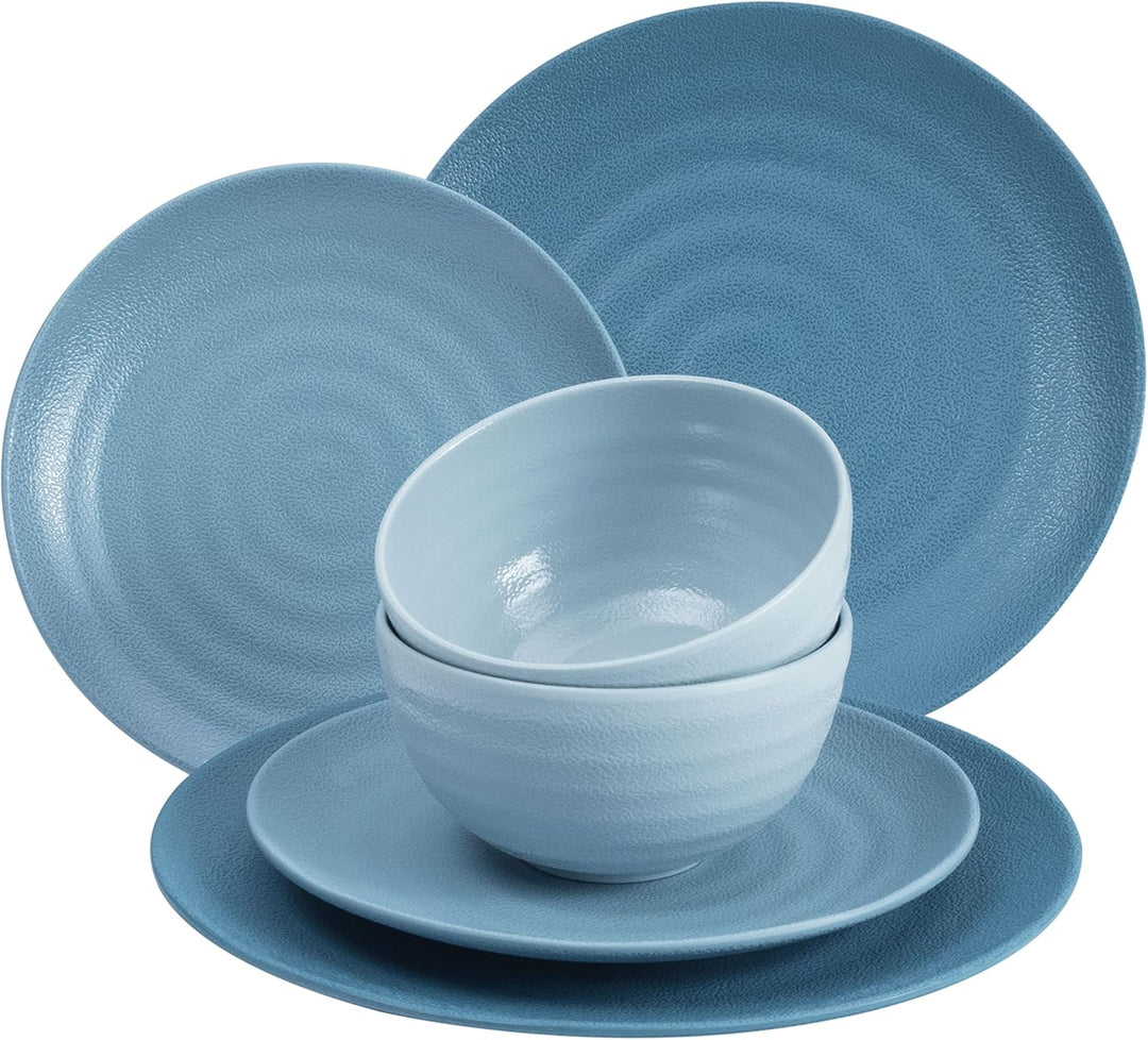 Melamin Geschirr Set für 2 Personen - Campinggeschirr Geschirrset Tafelgeschirr Camping 6 Teile - Bl