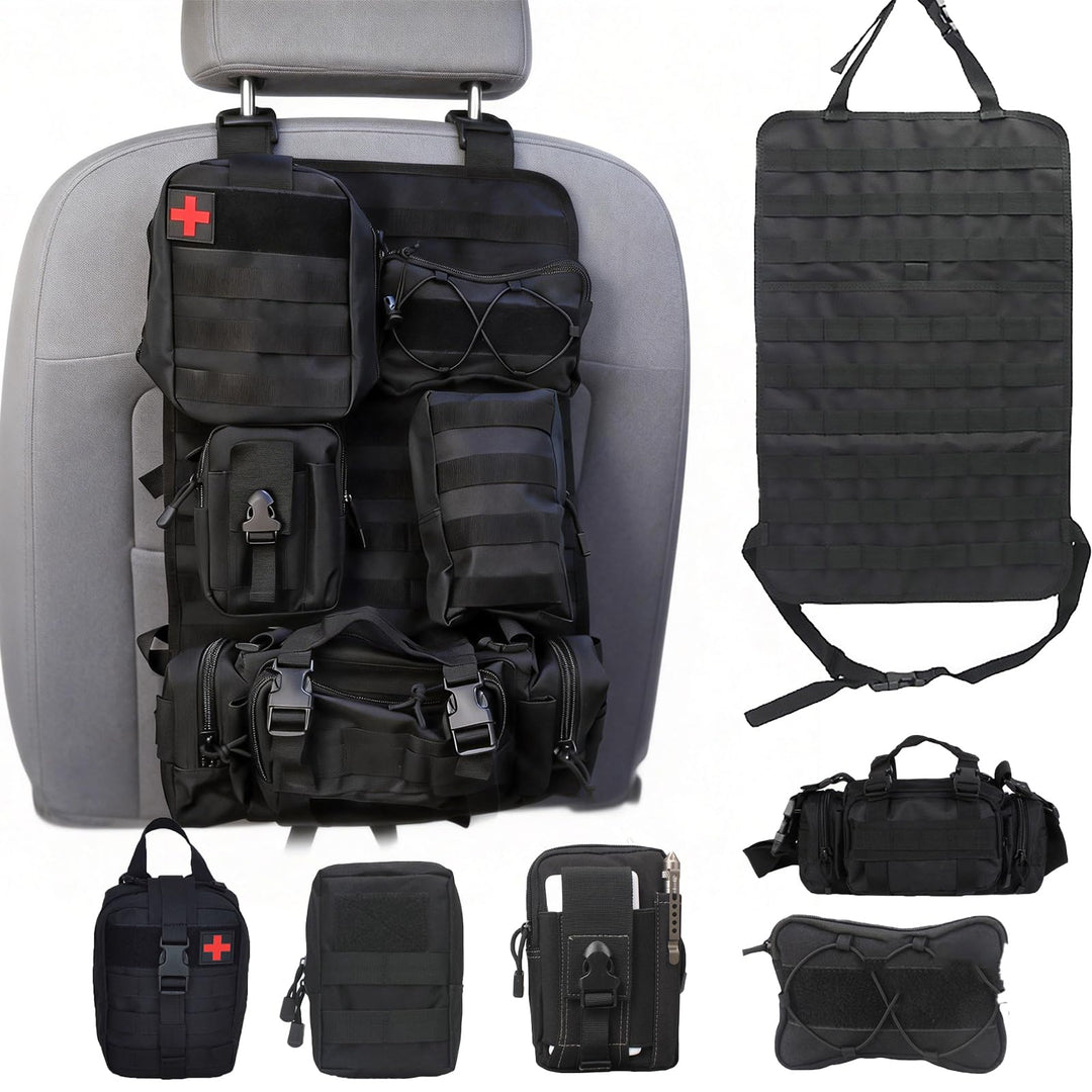 Taktisch Autositz Organizer, Rückenlehnenschutz mit 5 Abnehmbare Tasche, Taktisch Auto-sitz Rückenle
