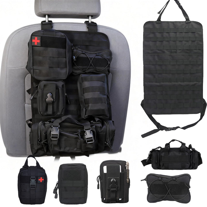 Taktisch Autositz Organizer, Rückenlehnenschutz mit 5 Abnehmbare Tasche, Taktisch Auto-sitz Rückenle