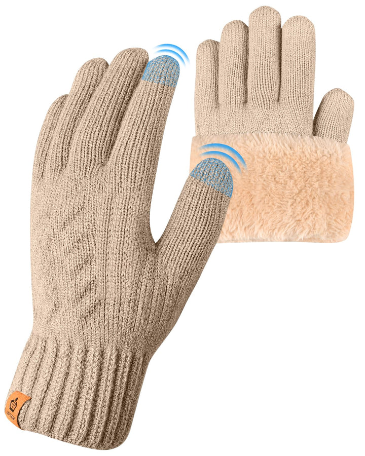 ARFNKIM Damen Winterhandschuhe mit Fleecefutter, Touchscreen Warme Gedehnt Dicke Strickhandschuhe Wo
