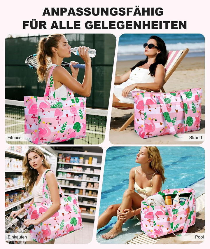 ISEYOU Strandtasche XXL Familie, Gross Strandtasche mit Reissverschluss Wasserdicht Sanddicht, Handt