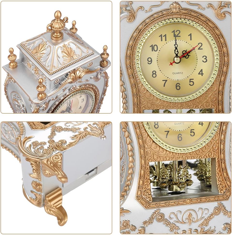 Joyzan Tischwecker, Wanduhr mit Pendel und Glockenspiel, Vintage Uhr Pendel Klassische Vintage-Tisch