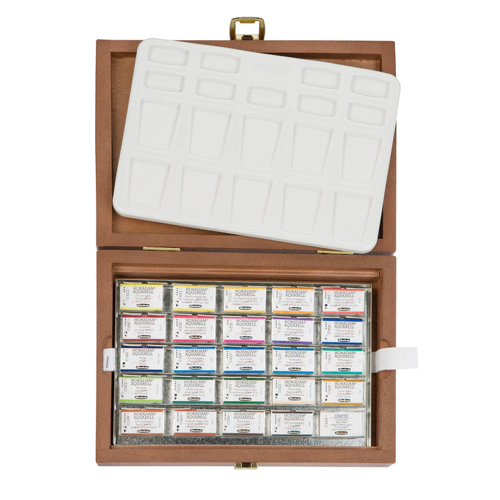 Schmincke – HORADAM AQUARELL Premium Farbkasten mit 24 feinsten Aquarellfarben, Porzellanpalette, 74