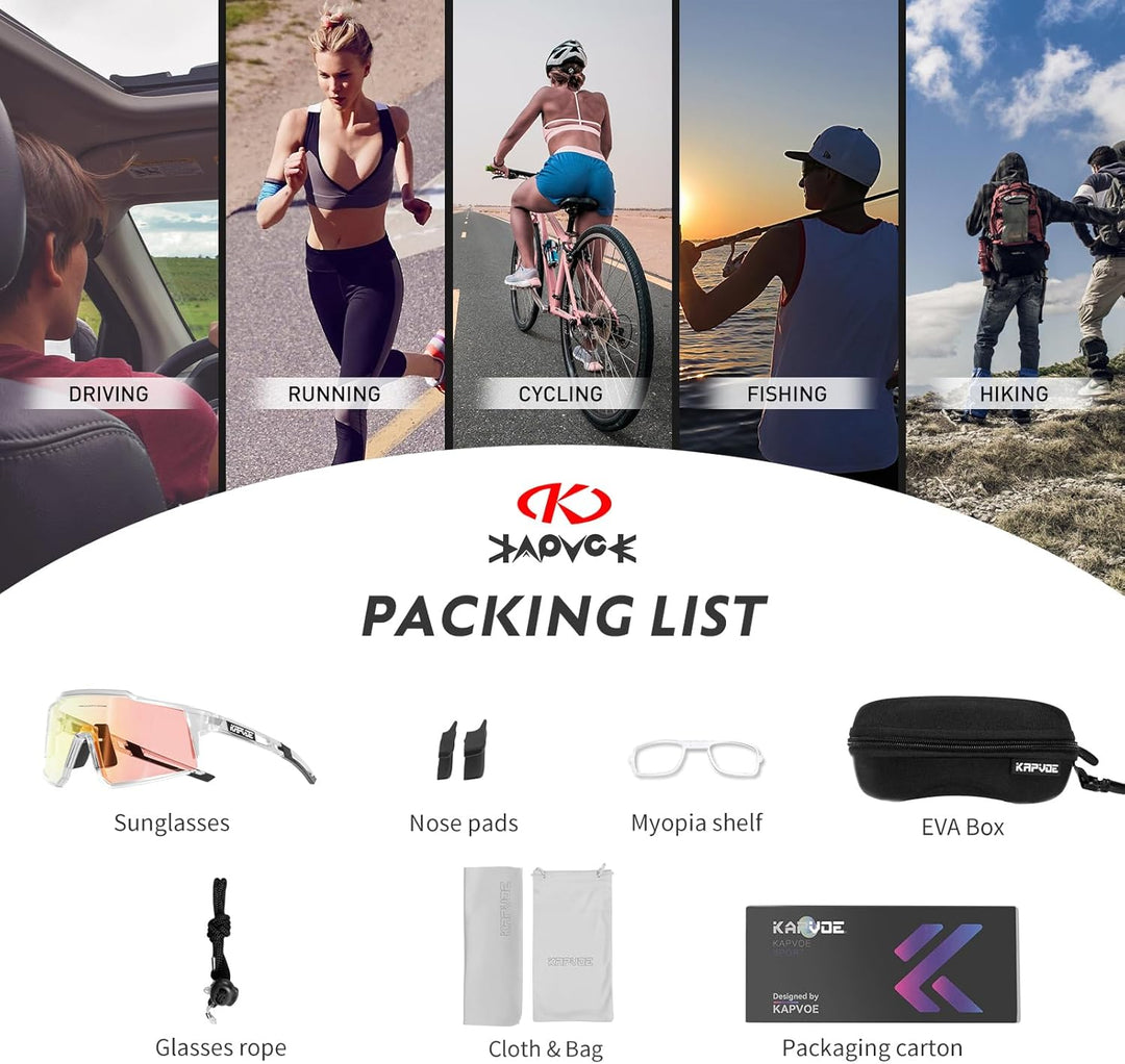KAPVOE Photochromatische Selbsttönend Fahrradbrille TR90 Rahmen für Herren Damen Klar Sportsonnenbri