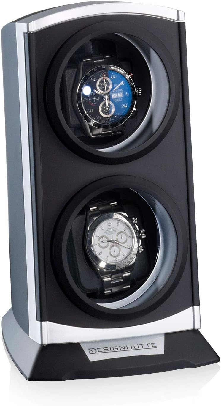 DESIGNHÜTTE® Uhrenbeweger Primus Schwarz/Silber für 2 Automatikuhren