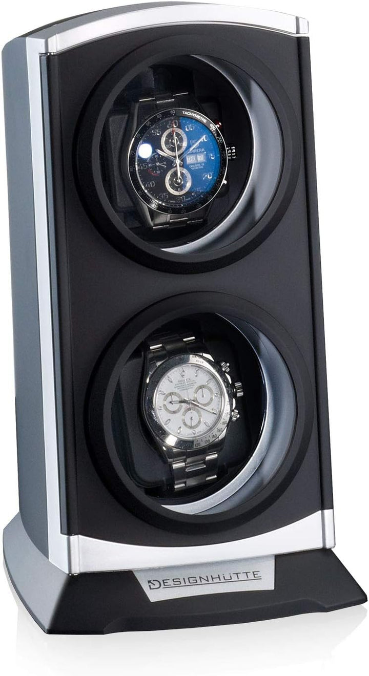 DESIGNHÜTTE® Uhrenbeweger Primus Schwarz/Silber für 2 Automatikuhren