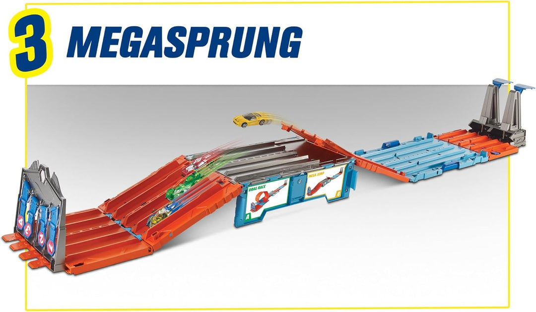 Hot Wheels Bahn Track Builder, Rennkiste (3 Stunts in 1 Set) zum Bauen von Autorennbahnen für Hot Wh