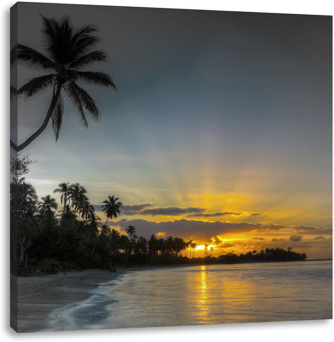 Pixxprint schöner Strand beim Sonnenuntergang schwarz/weiss, Format: 70x70 auf Leinwand, 70x70