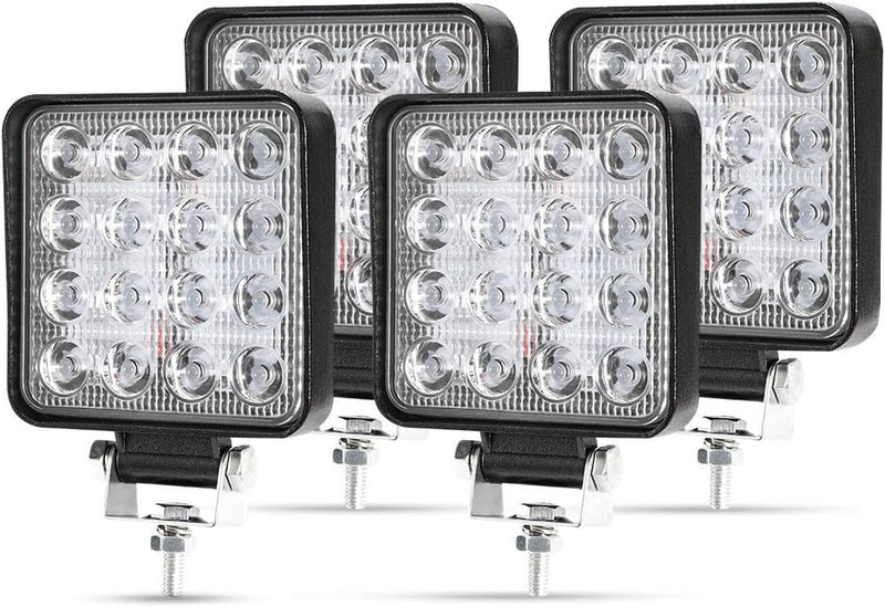 LED Arbeitsscheinwerfer, 4 X 48W Quadrat LED Offroad Zusatzscheinwerfer 12V 24V Scheinwerfer IP67 Wa