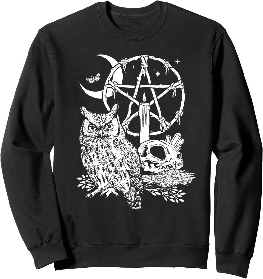 Owl, Skull, Crystal, Candle and Moon with Nature Pentacle Sweatshirt