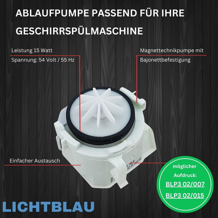 Lichtblau Ablaufpumpe 00631200 für Spülmaschine, Geschirrspülmaschine I Ersatzteil kompatibel mit Bo