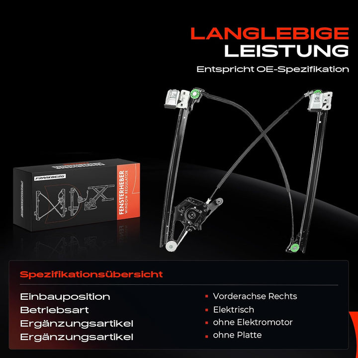 Frankberg Elektrisch Fensterheber ohne Motor Vorne Rechts Kompatibel mit Galaxy WGR A-l-h-a-m-b-r-a