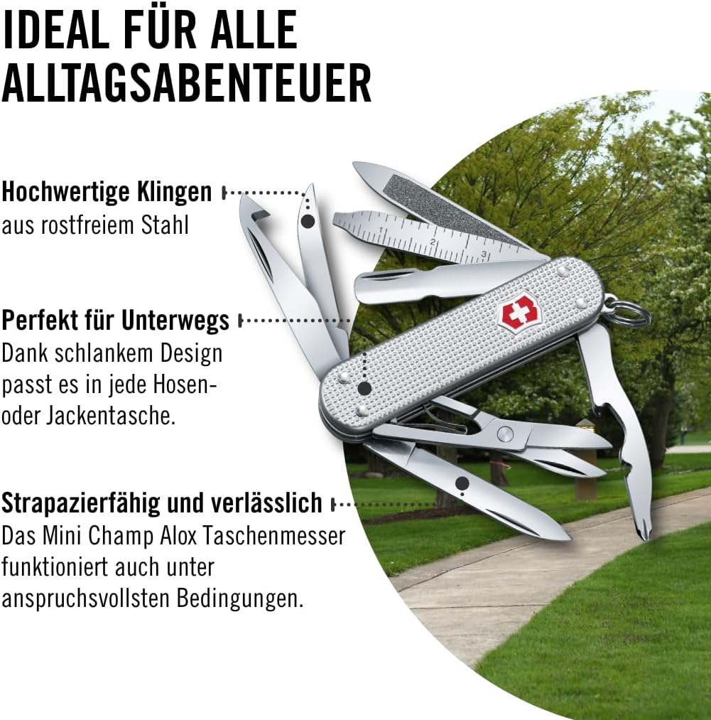 Victorinox Schweizer Taschenmesser, Mini Champ, Swiss Army Knife, Multitool, 14 Funktionen, Brieföff