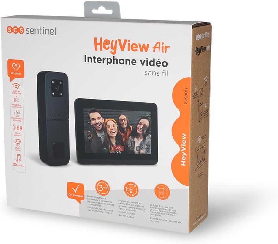 SCS Sentinel HeyView AIR Drahtlose Video-Türsprechanlage – 350 m Reichweite – Farbnachtsicht – 7-Zol