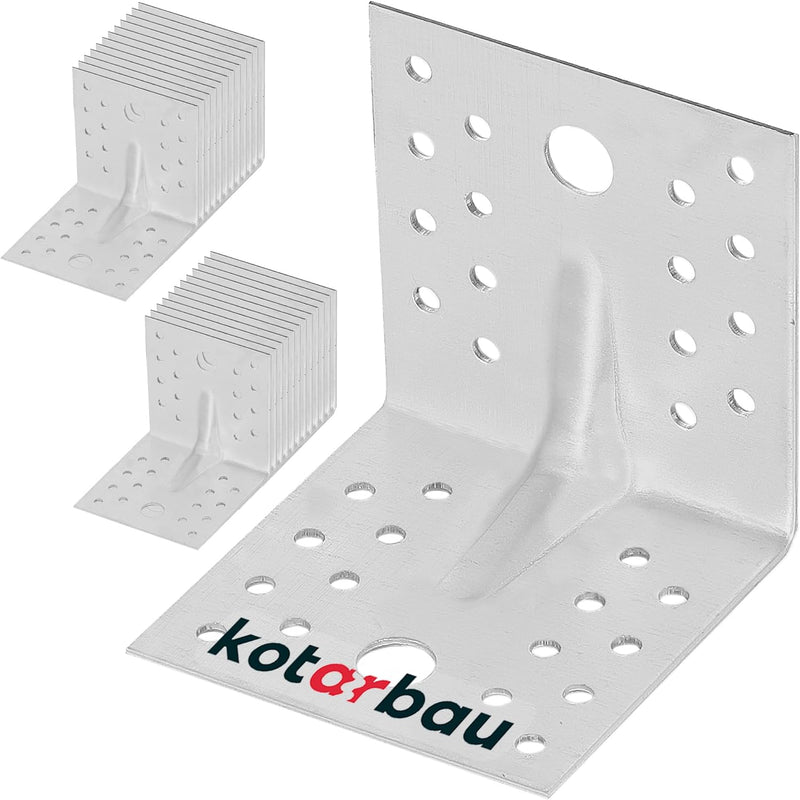 KOTARBAU® 25 Stk. Winkelverbinder 80x80x80 mm mit Rippe Sicke Lochwinkel Bauwinkel Holzverbinder Bal