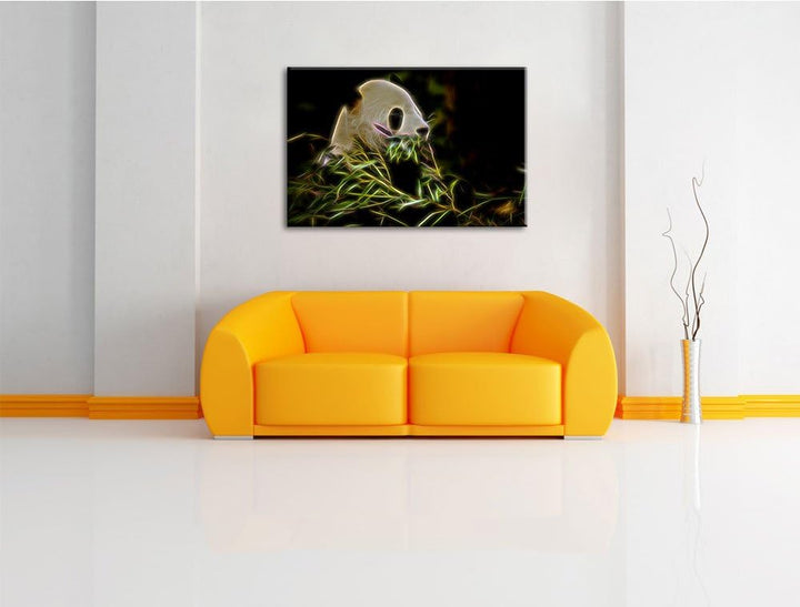 Dark Pandabär beim Fressen Spezial Format: 100x70 cm auf Leinwand, XXL riesige Bilder fertig gerahmt