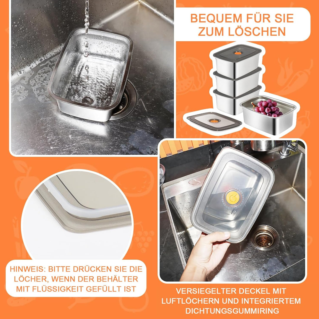 10 Stück Edelstahl Frischhaltedosen mit Silikondeckel, 1500 ml Meal Prep Boxen, Stapelbare Metall-Le