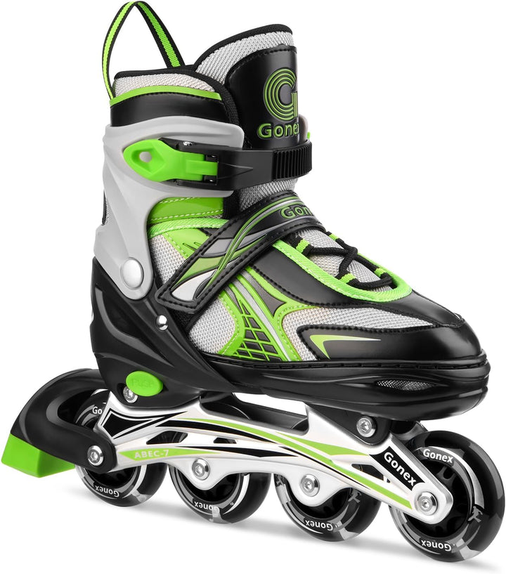 Gonex Inliner für Kinder, Inline Skates für Mädchen Jungen mit Leuchtende Räder Einstellbarer Grün S
