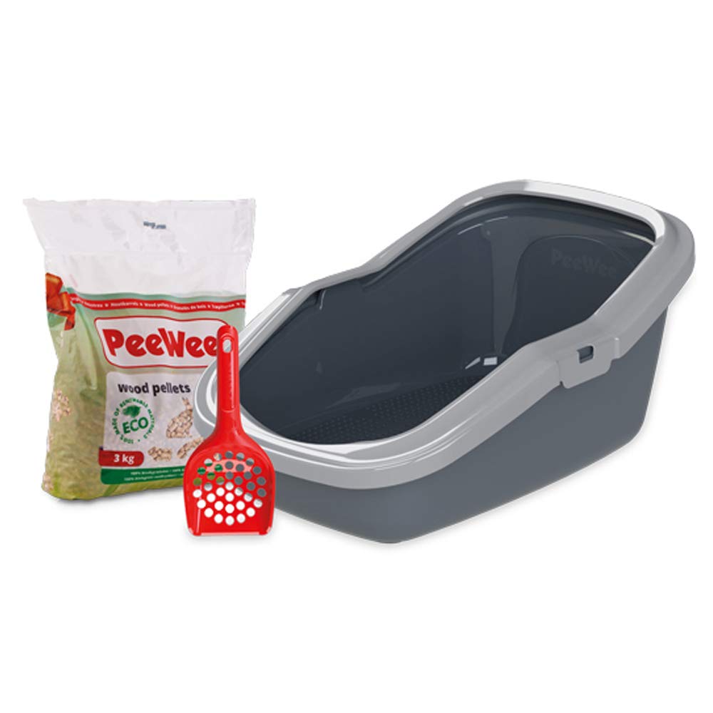 Katzentoilette PeeWee EcoMinor Katzenklo offen Schale Katzen WC inkl. 3kg Streu Holzpellets Pellets,