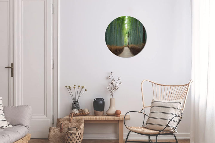 MuchoWow Wandbild Rund Wanddeko Deko Wohnzimmer Bilder 30x30 cm Bambus - Weg - Wald, 30x30 cm