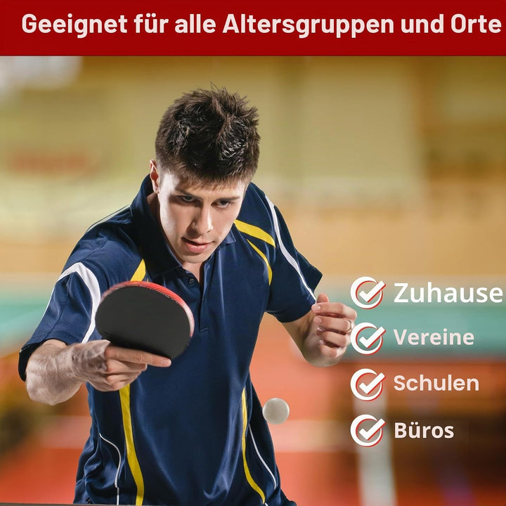 Tischtennisschläger Set,2 Schläger,4 Bälle (2X gelb, 2X weiss),Einziehbares Tischtennisnetz,2 Griffb