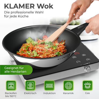 KLAMER Profi Edelstahl-Wok 28 cm Induktion Premium Beschichtung, Wok 28 cm