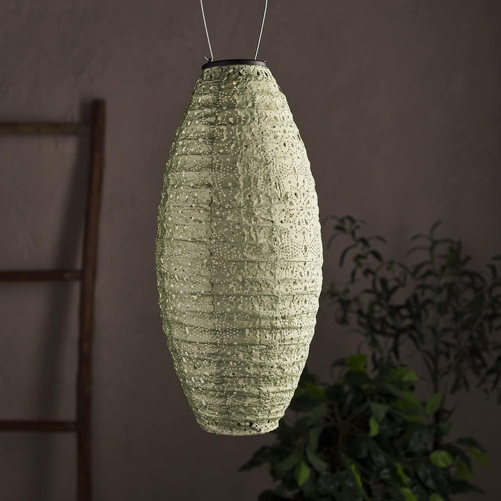 Lights4fun LED Solar Lampion Grün Oval Tyvek Marokkanische Laterne Aussenbereich