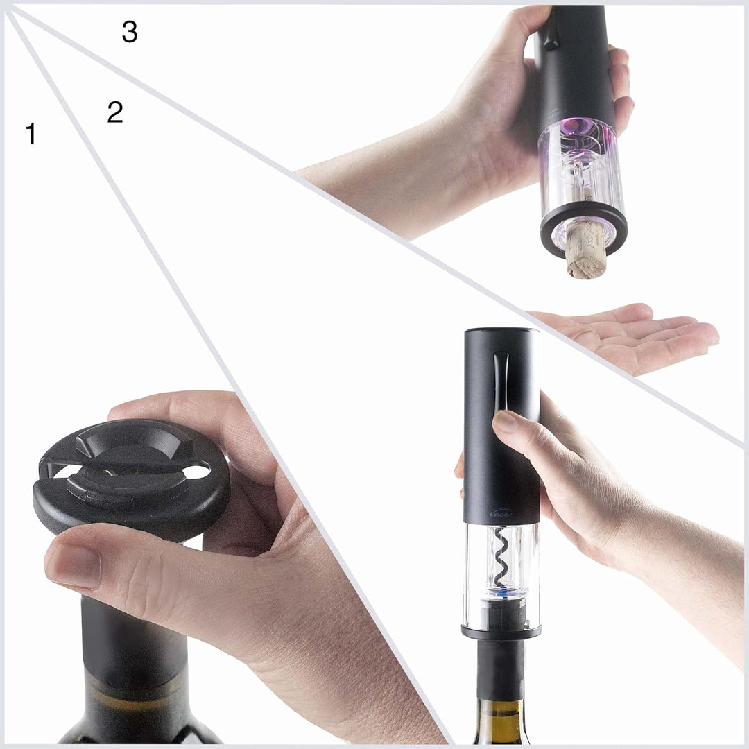 Lacor - 63057 - Elektrischer Korkenzieher Black Luxe aus Edelstahl, automatischer Weinöffner, elegan