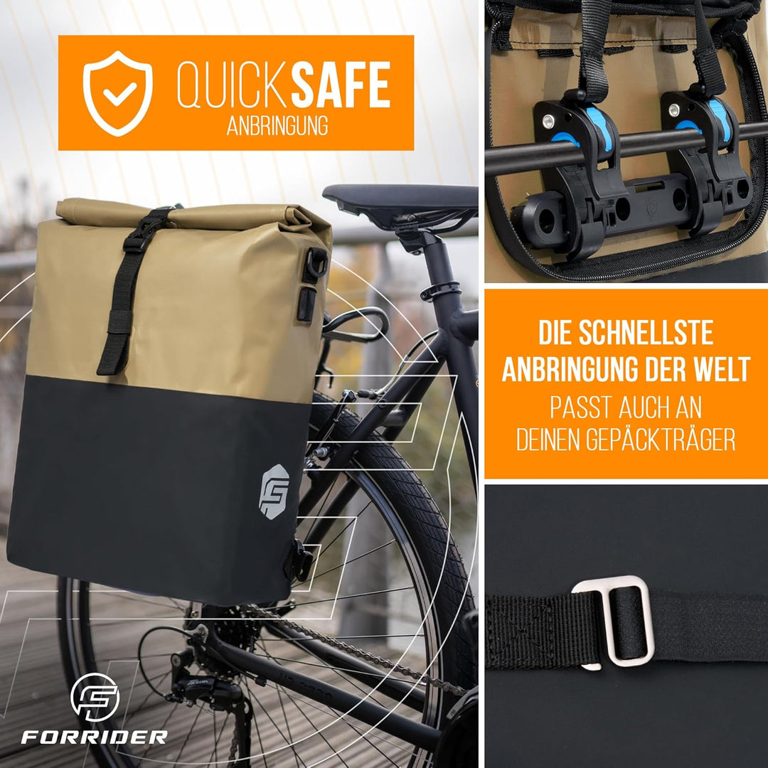Forrider 3in1 Fahrradtasche für Gepäckträger mit Rucksack Wasserdicht 27L I Gepäckträgertasche Refle