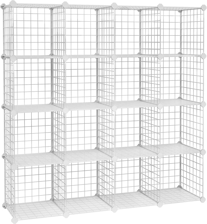 SONGMICS Steckregal, 16 Würfel Aufbewahrungssystem aus Metalldraht, DIY Schrank, modular, Gitterrega