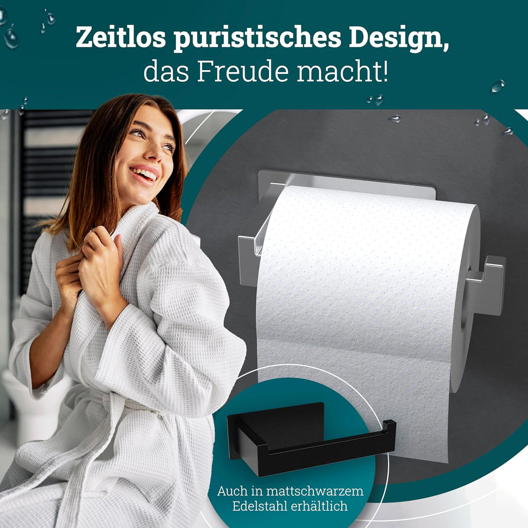 husman® Toilettenpapierhalter ohne Bohren | Klorollenhalter aus hochwertigem gebürstetem Edelstahl |