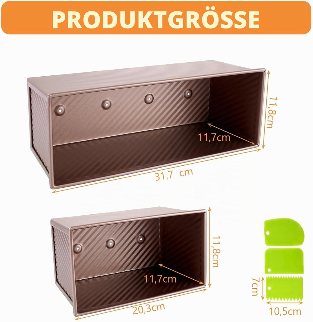 2 Stück Toastbrot Backform mit Deckel 1000g und 450g, Kastenform mit Deckel aus Kohlenstoffstahl, An