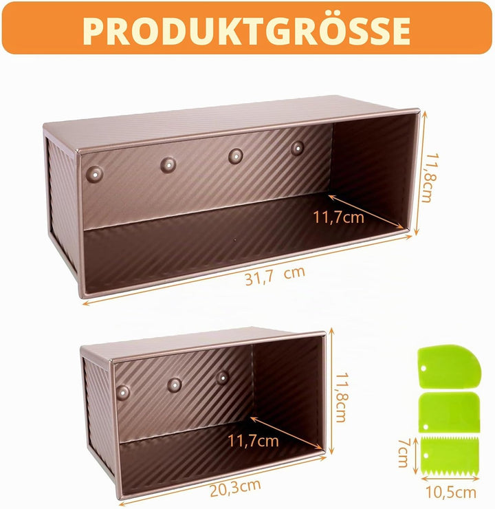 2 Stück Toastbrot Backform mit Deckel 1000g und 450g, Kastenform mit Deckel aus Kohlenstoffstahl, An