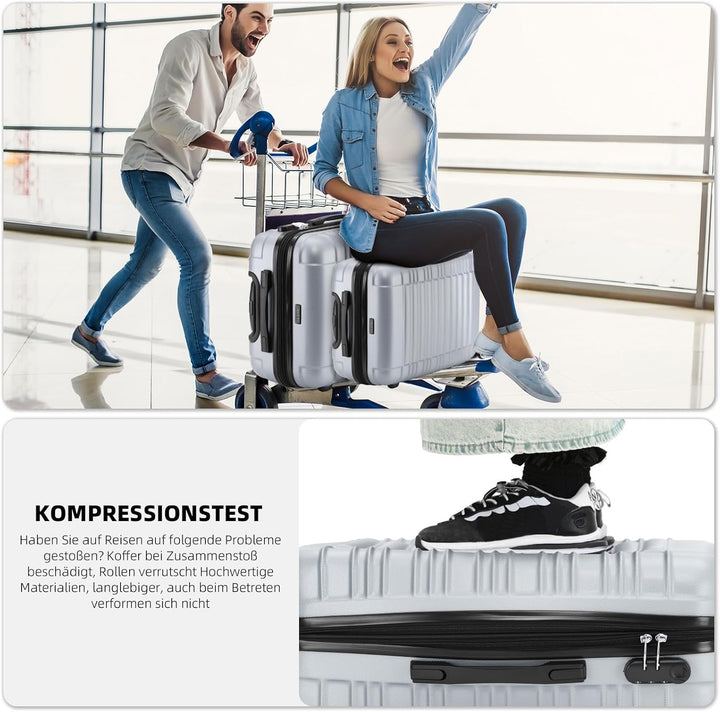 BEIBYE Hartschalen Koffer Trolley Rollkoffer Reisekoffer Zwillingsrollen Kofferset (Silber, Set) Sil