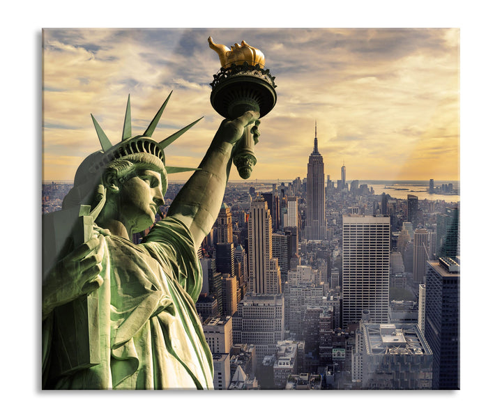 Freiheitsstatue in New York Herdabdeckplatte & Spritzschutz aus Echtglas | Für Herd-Kochfelder | 60x