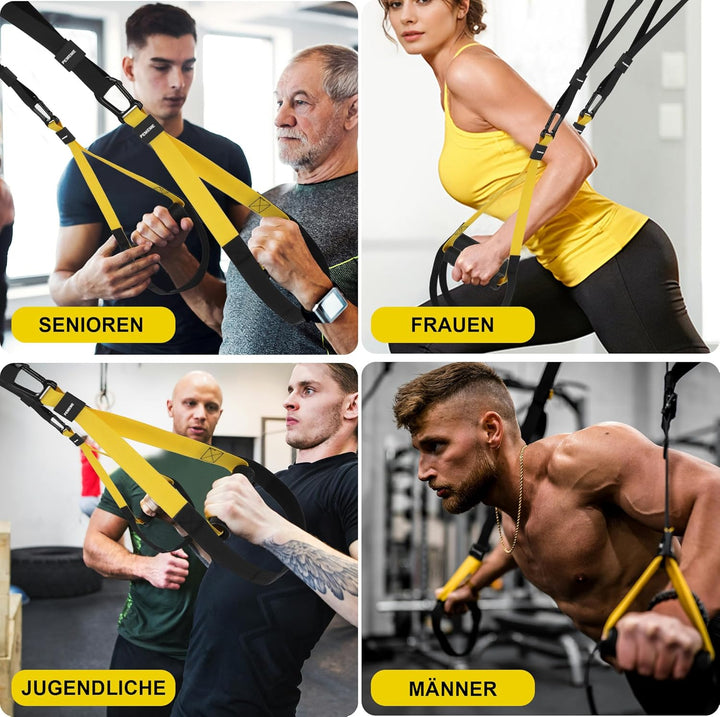 Schlingentrainer für Zuhause, Sling Trainer Set für Ganzkörpertraining mit Türanker, Verstellbaren T
