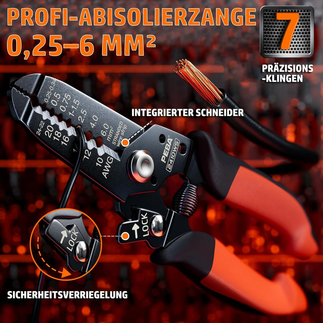 PEBA Crimpzange Flachsteckhülsen Set, Crimpzangen für 0,25-2,5mm² Flachsteckhülsen/kabelschuhe Flach