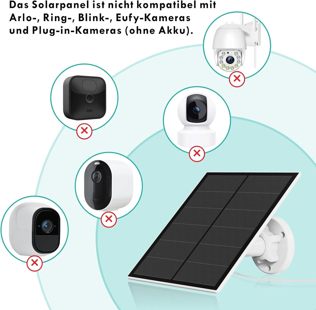 Solarpanel für Überwachungskamera, 5W Solarmodul für Outdoor Akku Kamera, Solar Panel mit 9,8ft Kabe