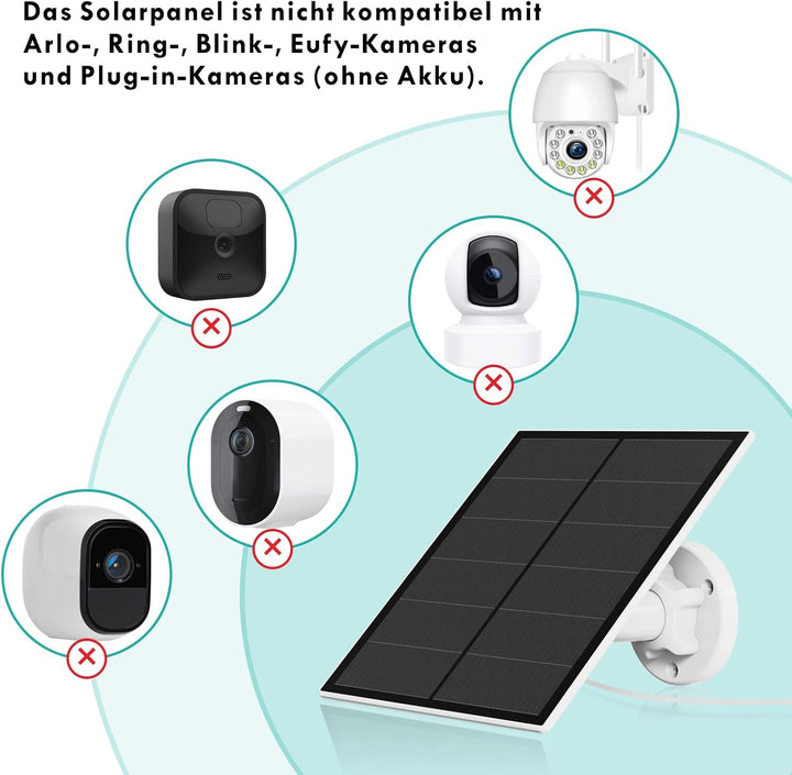Solarpanel für Überwachungskamera, 5W Solarmodul für Outdoor Akku Kamera, Solar Panel mit 9,8ft Kabe