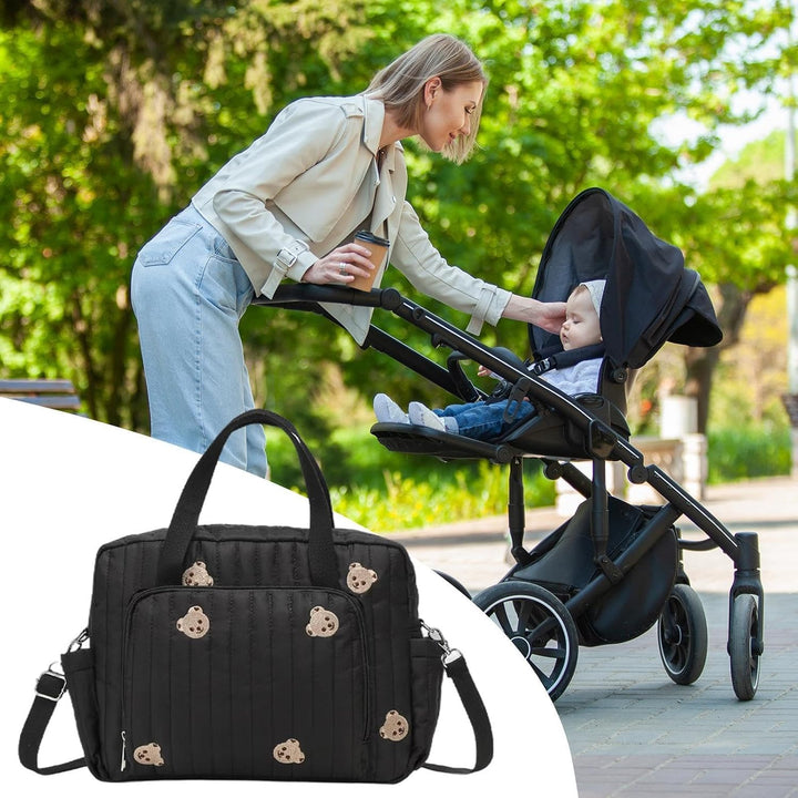 Generisch Wickeltasche für Kita Niedlicher Bärenstickerei-Windelbeutel Mit Schwarz, Schwarz