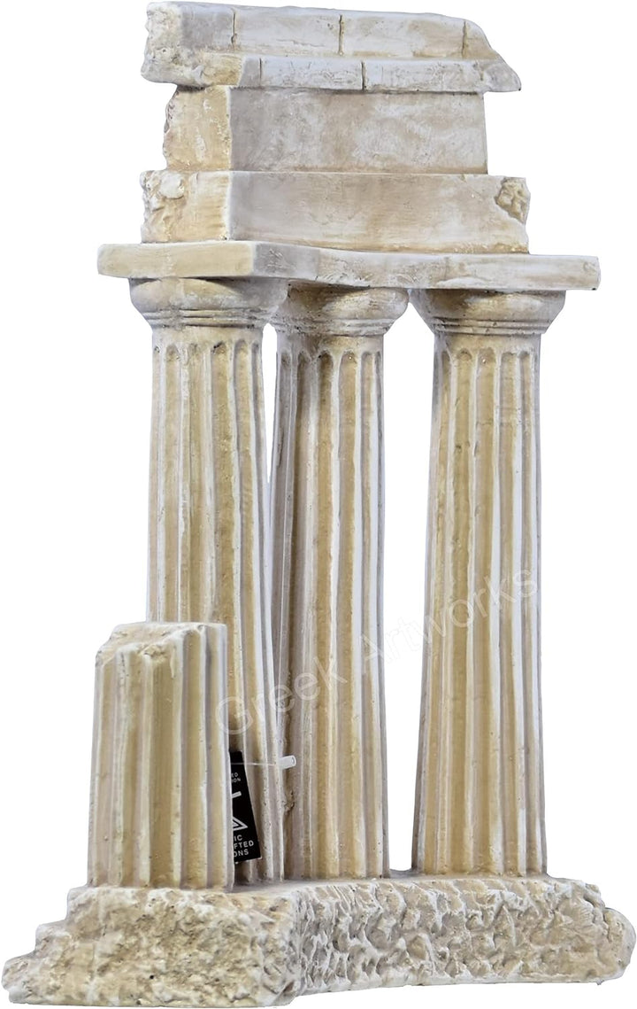 Antike, griechische Skulptur aus Steinguss mit Ruinesäulen
