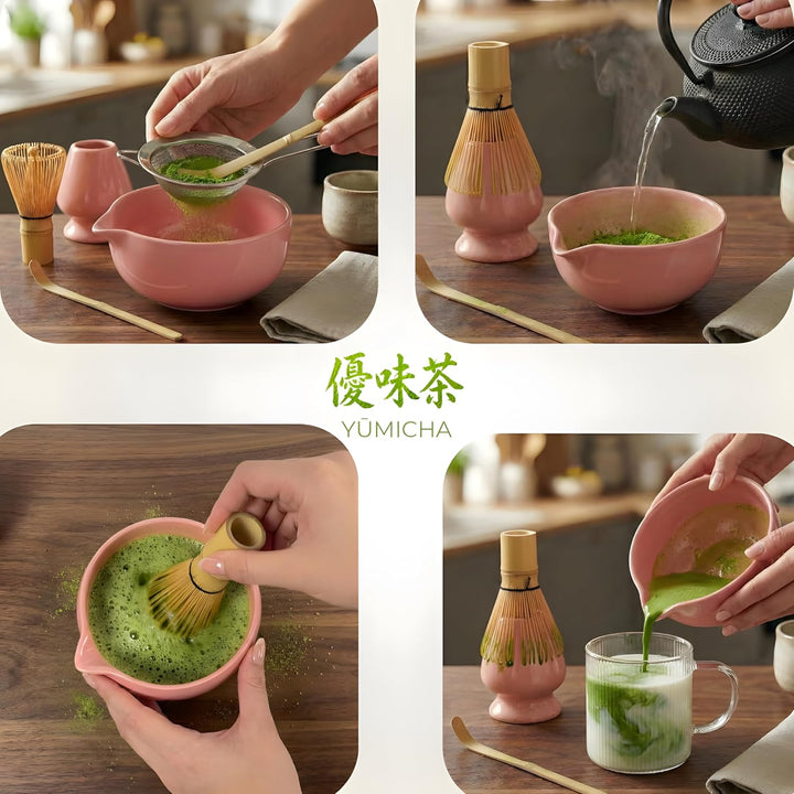 Matcha Set mit Bambusbesen, Keramikschale &amp; Sieb – Matcha Tee Starter Set inkl. Löffel, ideal als Ge