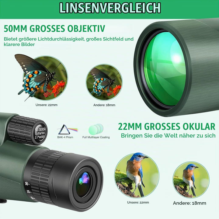 Zoom-Monokular-Teleskop, Hochleistungs-Monokular-Teleskop für Smartphone mit Stativ, HD-Monokular fü