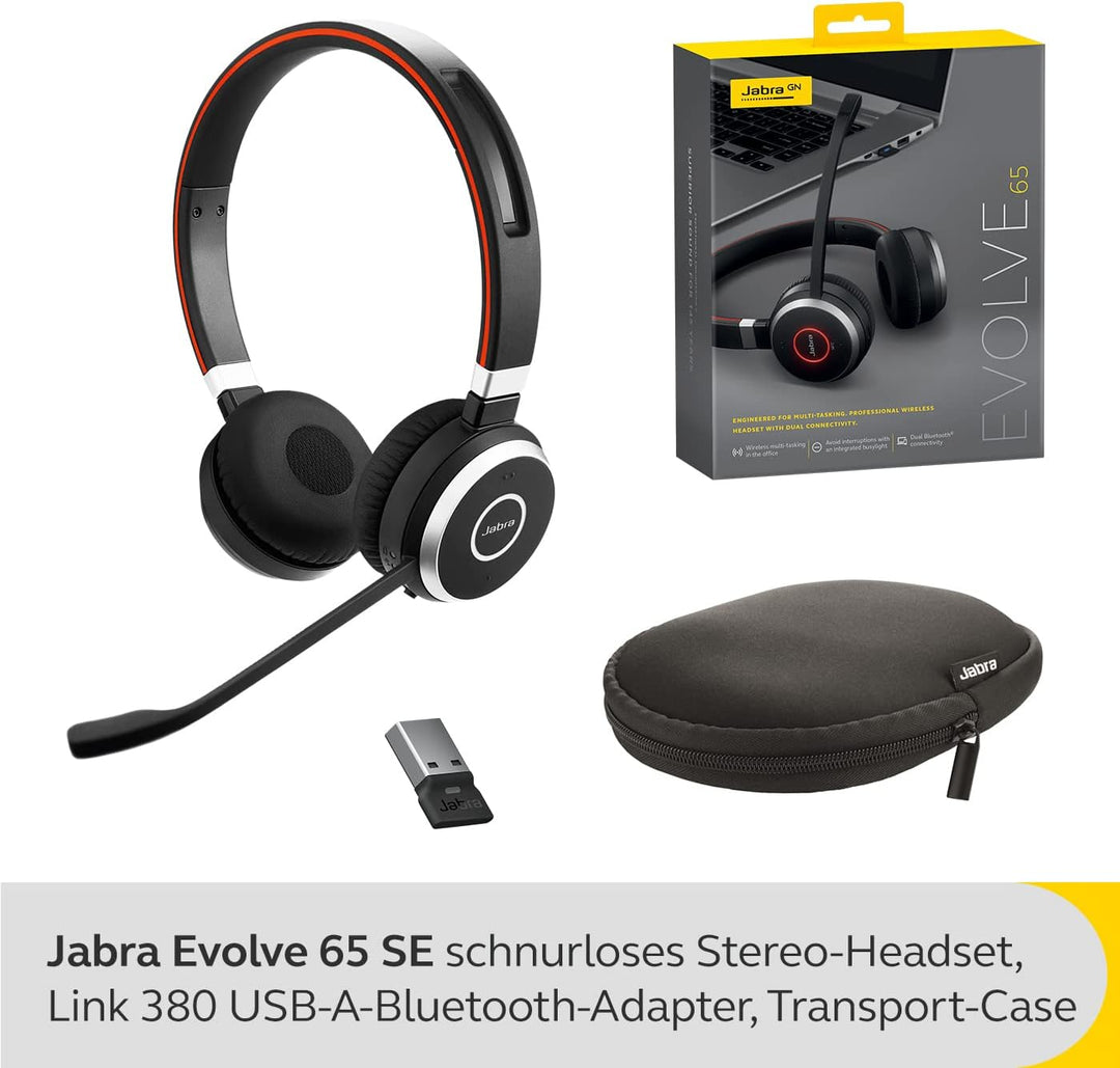 Jabra Evolve 65 SE Schnurloses Stereo-Headset - Bluetooth-Headset mit Mikrofon mit Geräuschunterdrüc