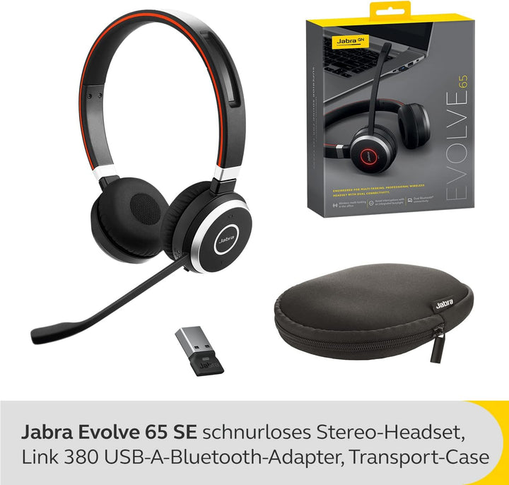 Jabra Evolve 65 SE Schnurloses Stereo-Headset - Bluetooth-Headset mit Mikrofon mit Geräuschunterdrüc