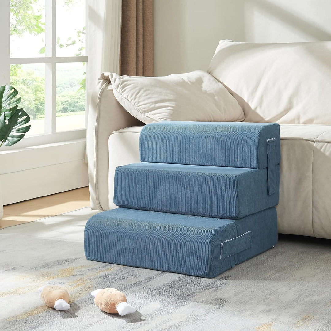 [en.casa] Haustiertreppe Haustierbett Joelerhatra 4-TLG. 45x50x45 cm Cord Blau Hundetreppe Katzentre